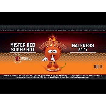 Dudi Bait "Mister Red Super Hot” Halfness Spicy Fish Hookbait Āķa boilas "Asais Mister Red" Divdaļīgas (Asā zivs)