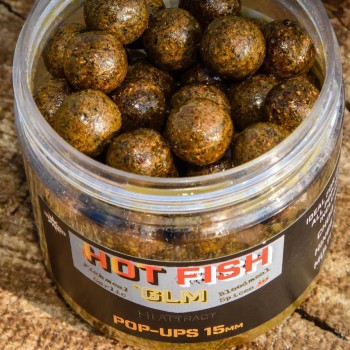 Dynamite Baits Hot Fish & GLM Foodbait Pop-ups Boilas peldošās (Asā zivs un zaļo lūpu mīdija) 15mm