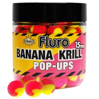 Dynamite Baits Two Tone Fluro's Banana & Krill Pop-Ups Boilas peldošās (Banāns un Krils) 15mm